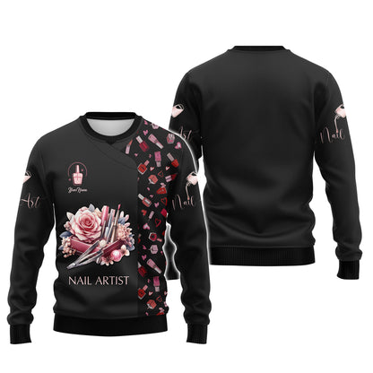 Nail Polish With Rose Watercolor 3D Shirts Nail Artist Custom T-Shirts