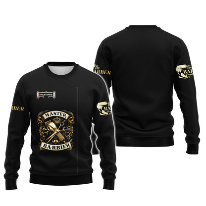 Zipper Hoodie The Master Barber Golden Symbol 3D Shirt Barbershop Custom T-Shirts