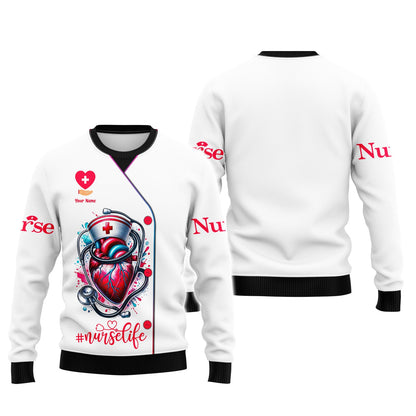 Zipper Hoodie Nurse Life Custom T-Shirts Heart And Stethoscope 3D Shirt