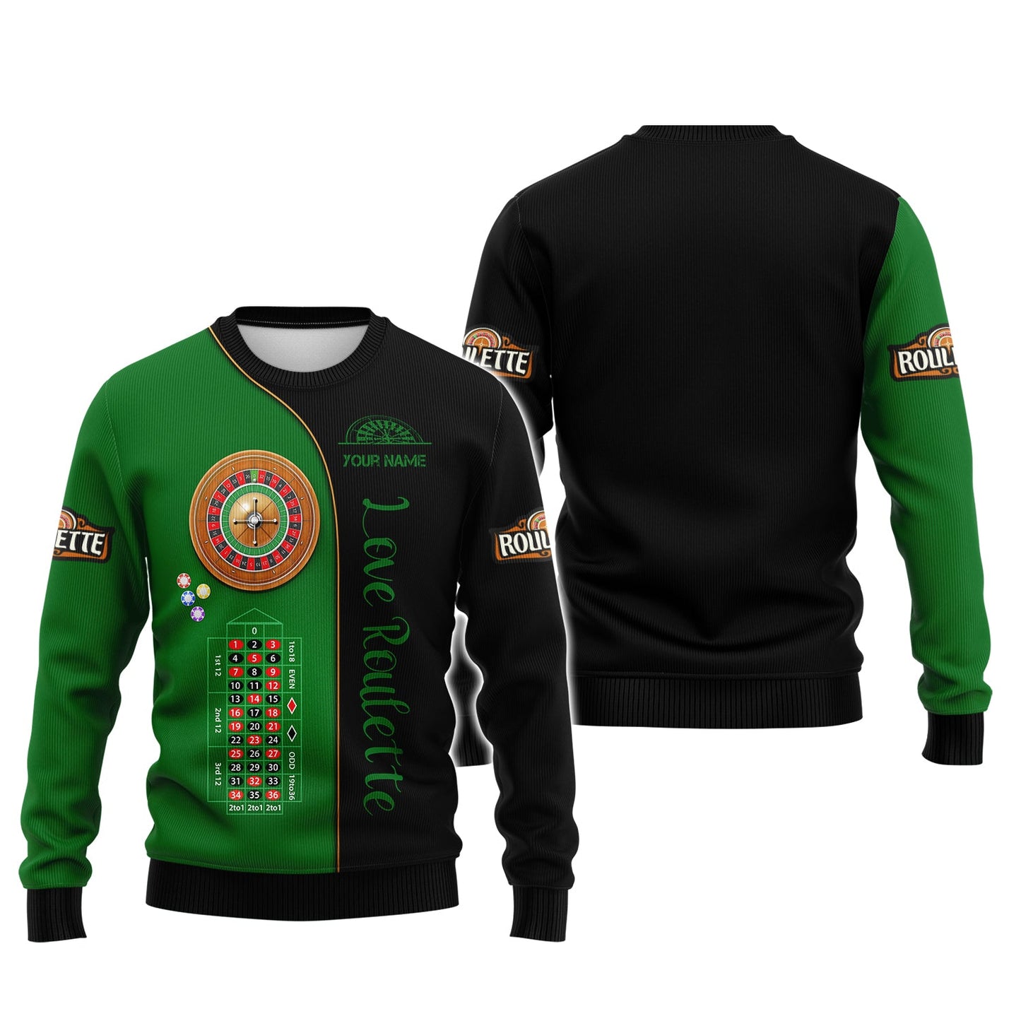 Zipper Hoodie European Roulette Table 3D Shirt Casino Custom T-Shirts