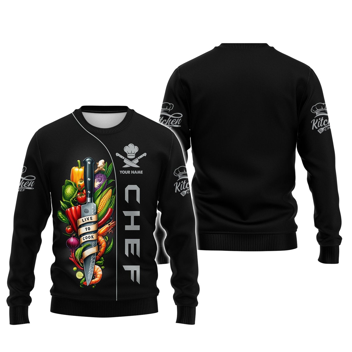 Zipper Hoodie Chef Knife And Vegetables 3D Shirt Knives Cooking Chef Custom T-Shirts