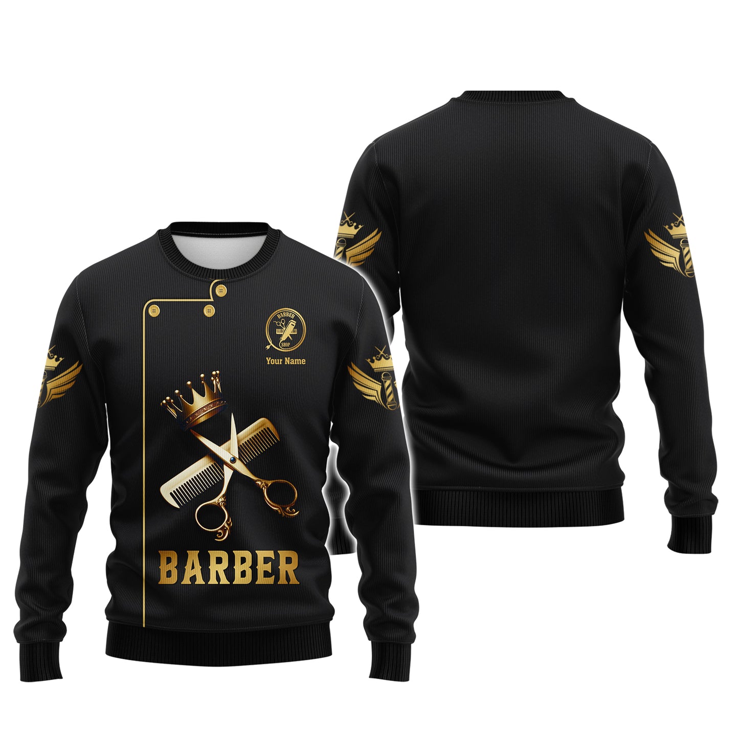 Golden Scissors And Comb With Crown 3D Shirt Barber Custom T-Shirts