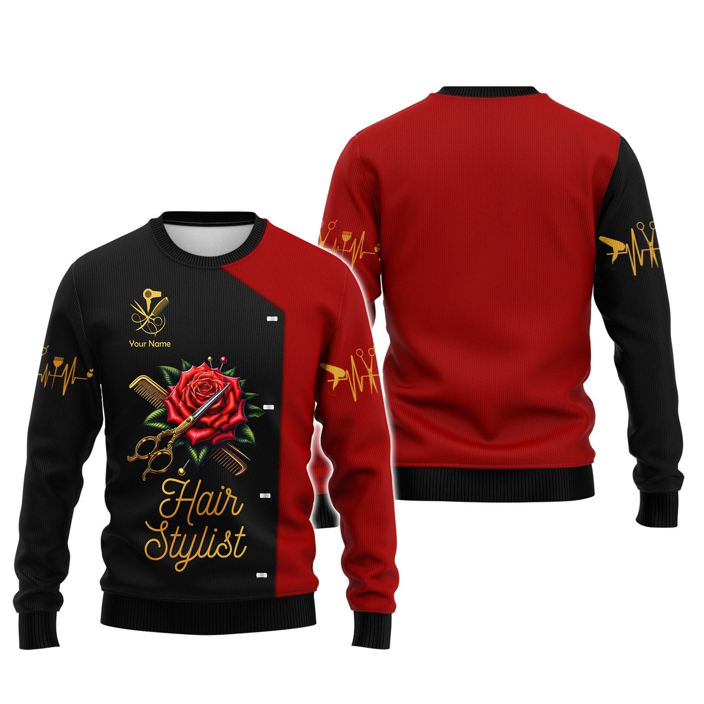 Zipper Hoodie Hairstylist Custom T-Shirts Scissors And Comb Tattoo With Roses 3D Shirt