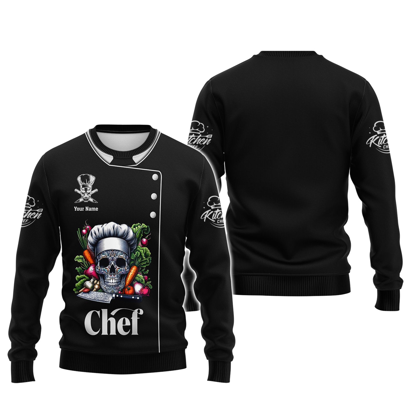 Zipper Hoodie Skull Chef Unisex Custom T-Shirts Cooking Chef 3D Shirt