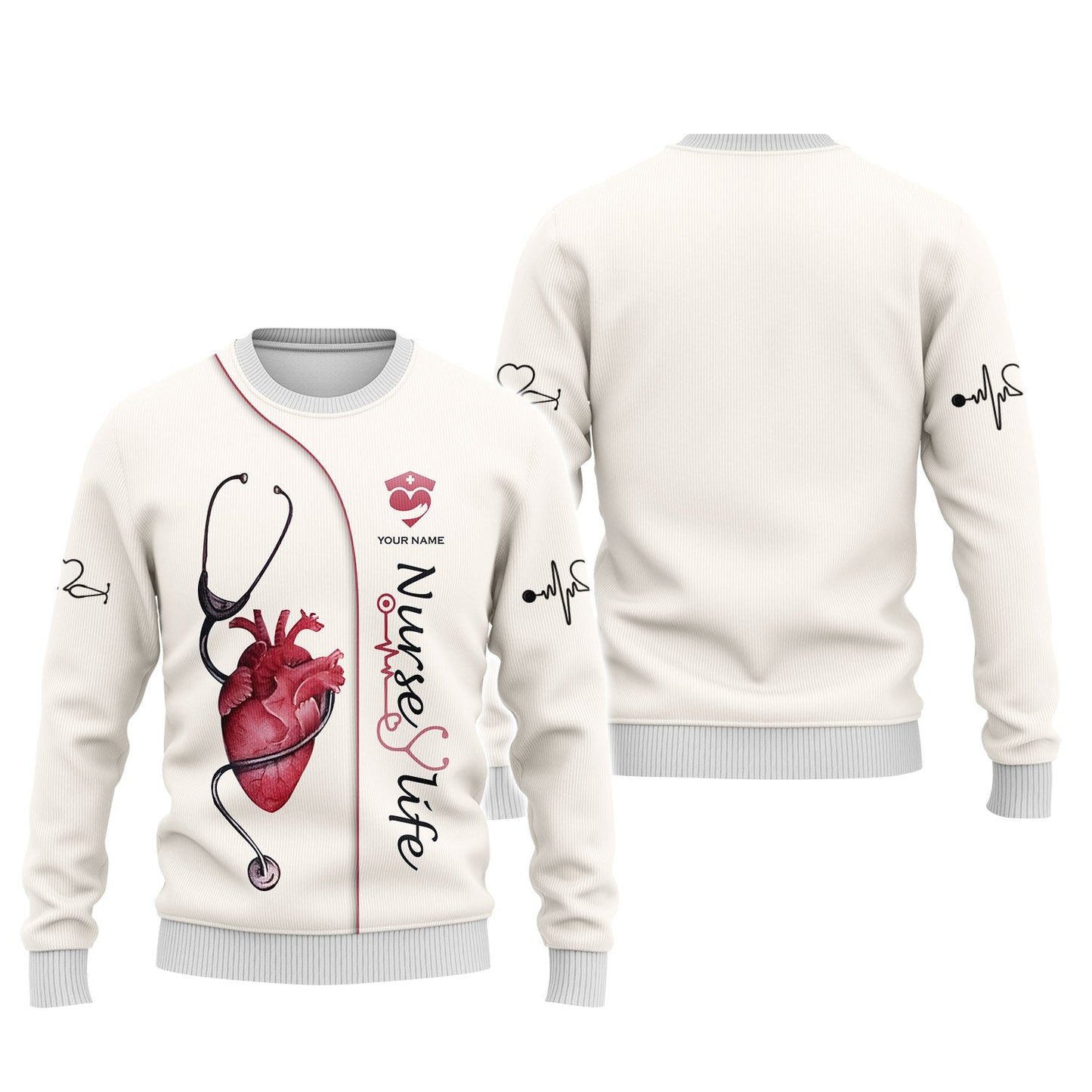 Hoodie Stethoscope With Heart 3D Shirt Beautfull Nurse Tattoo Custom T-Shirts Zipper Hoode