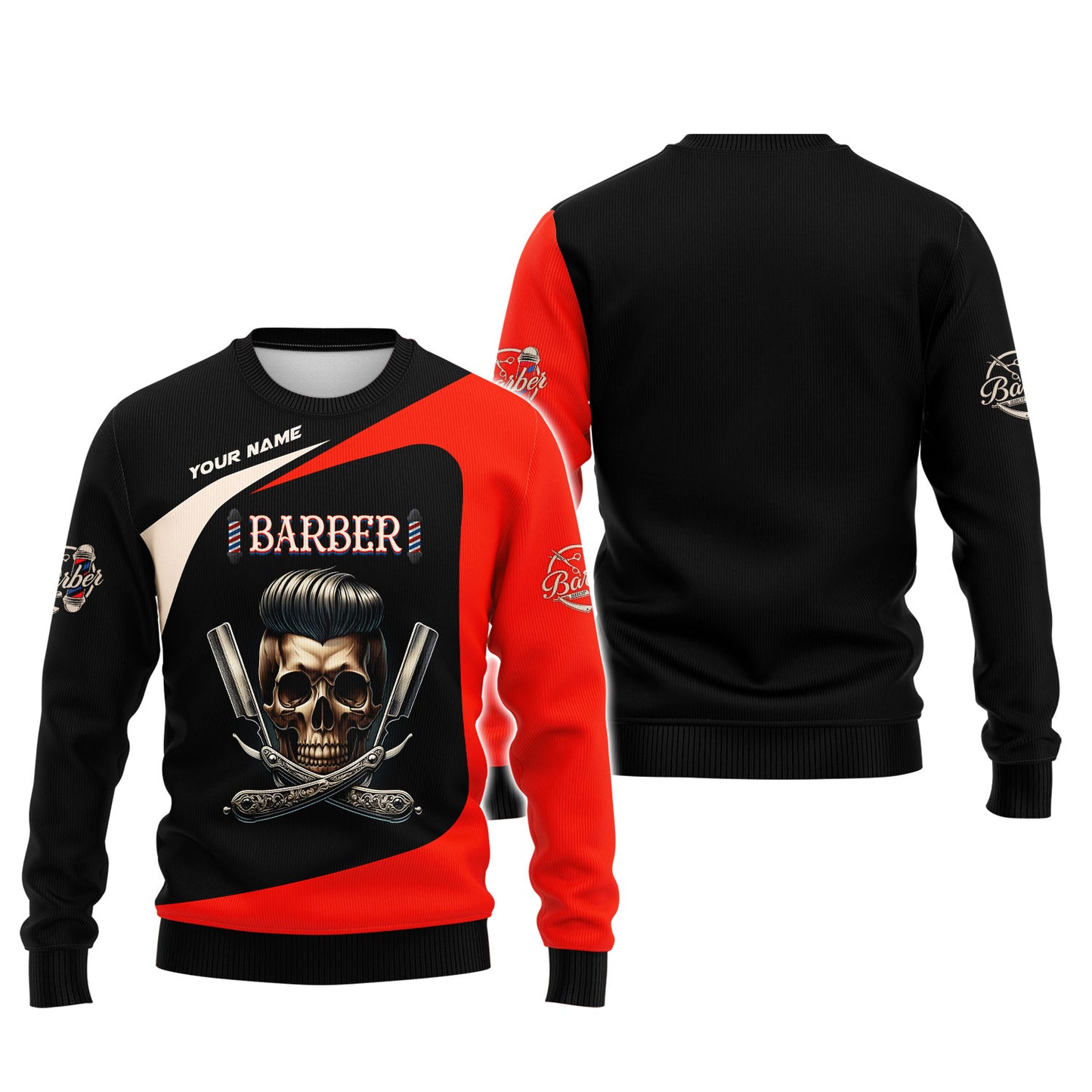 Zipper Hoodie Personality Barbershop Custom T-Shirts Skull Barber 3D Shirt Gif For Barber