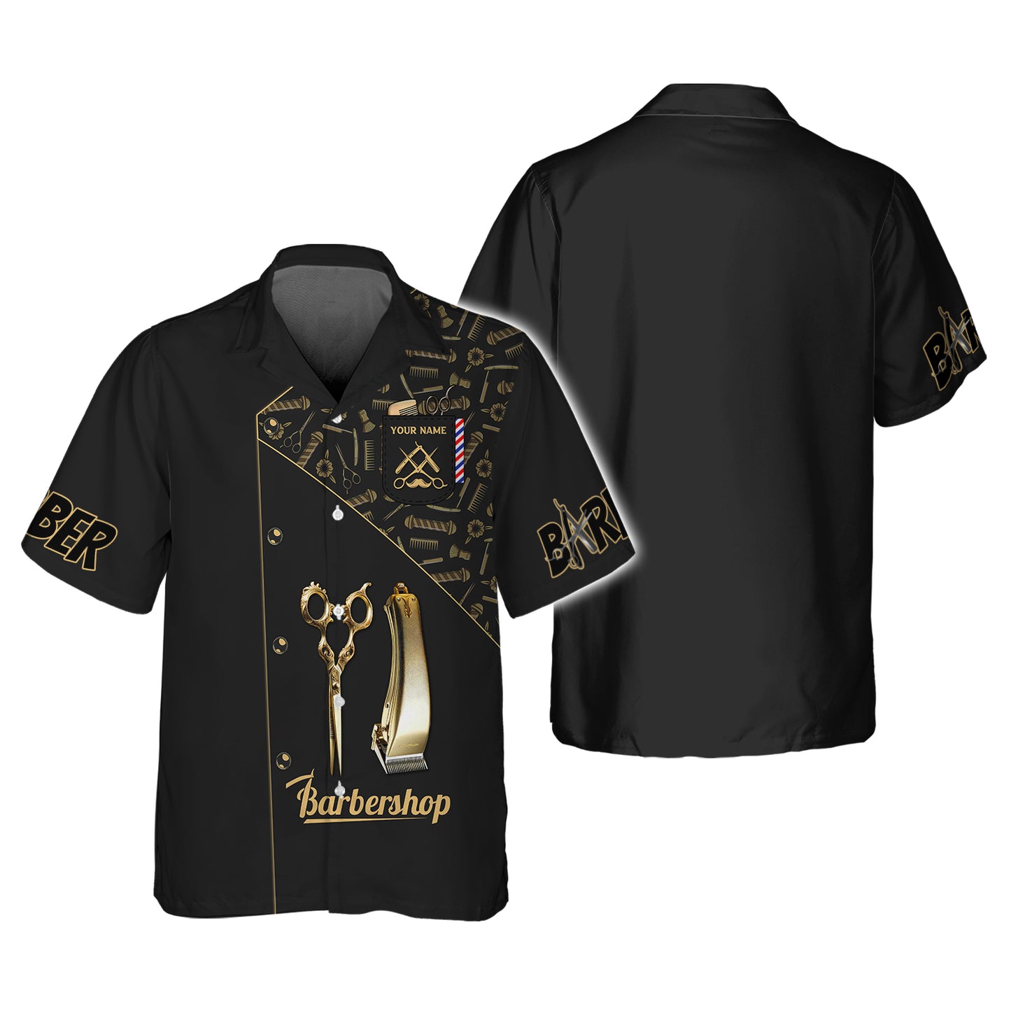 Golden Barber Tool Symbol 3D Shirt Barbershop Custom T-Shirts