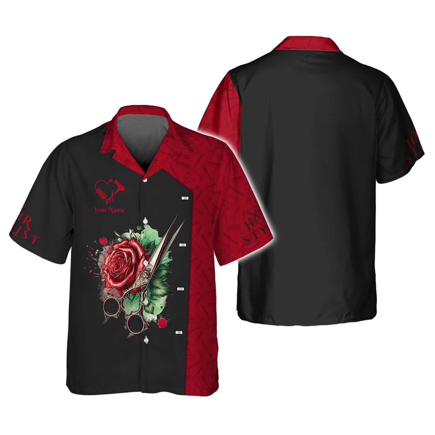 Scissors And Rose Tattoo 3D Shirts Hair Stylist Custom T-Shirts