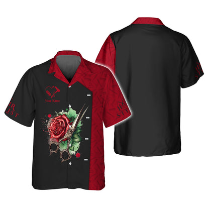 Scissors And Rose Tattoo 3D Shirts Hair Stylist Custom T-Shirts