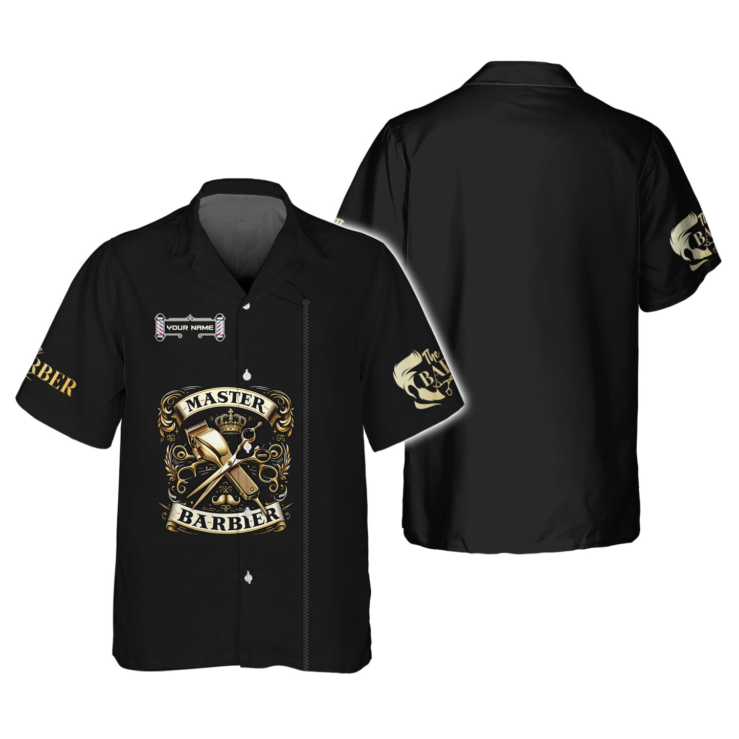 Zipper Hoodie The Master Barber Golden Symbol 3D Shirt Barbershop Custom T-Shirts