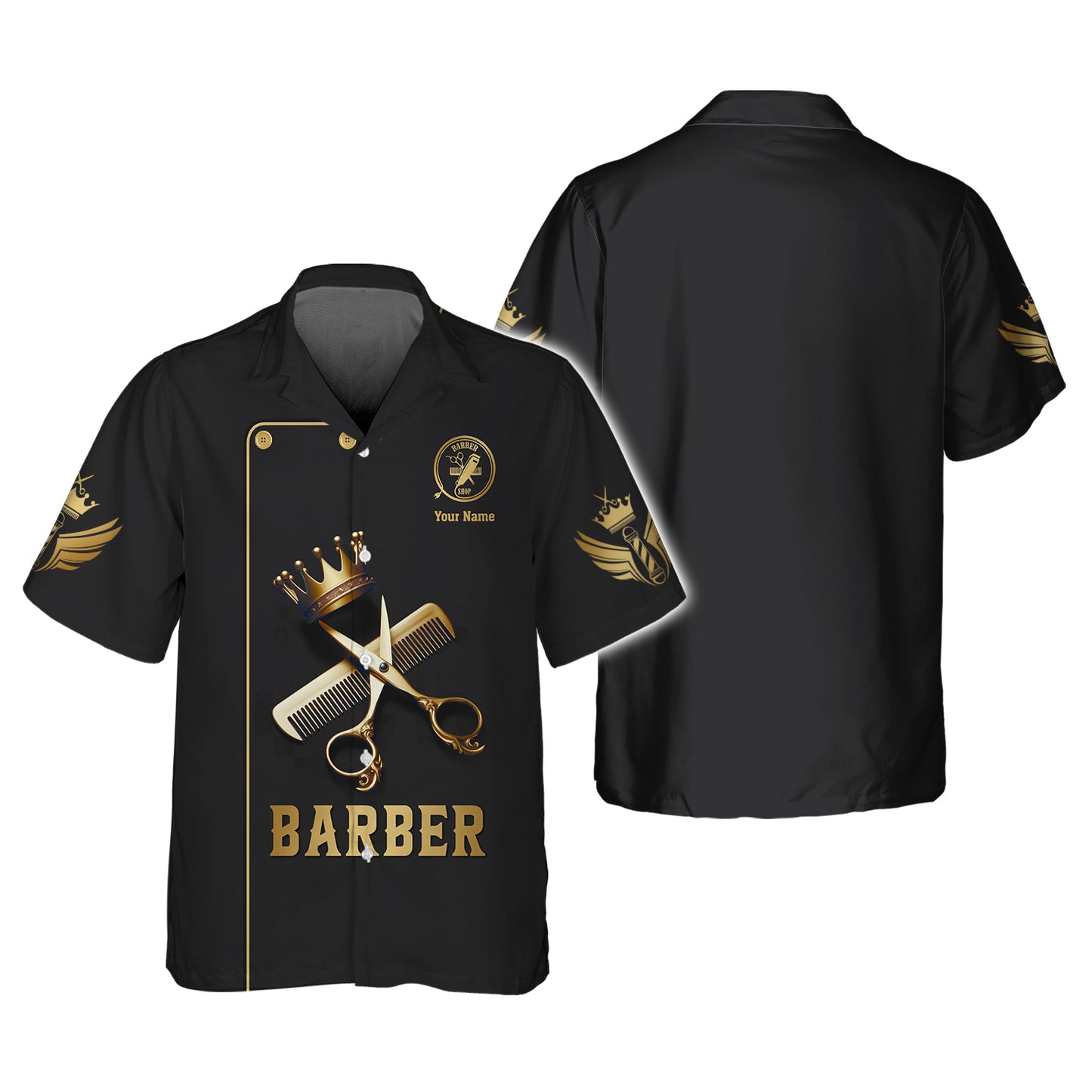 Golden Scissors And Comb With Crown 3D Shirt Barber Custom T-Shirts