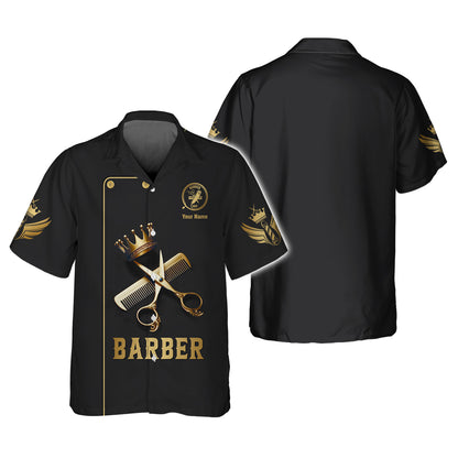 Golden Scissors And Comb With Crown 3D Shirt Barber Custom T-Shirts