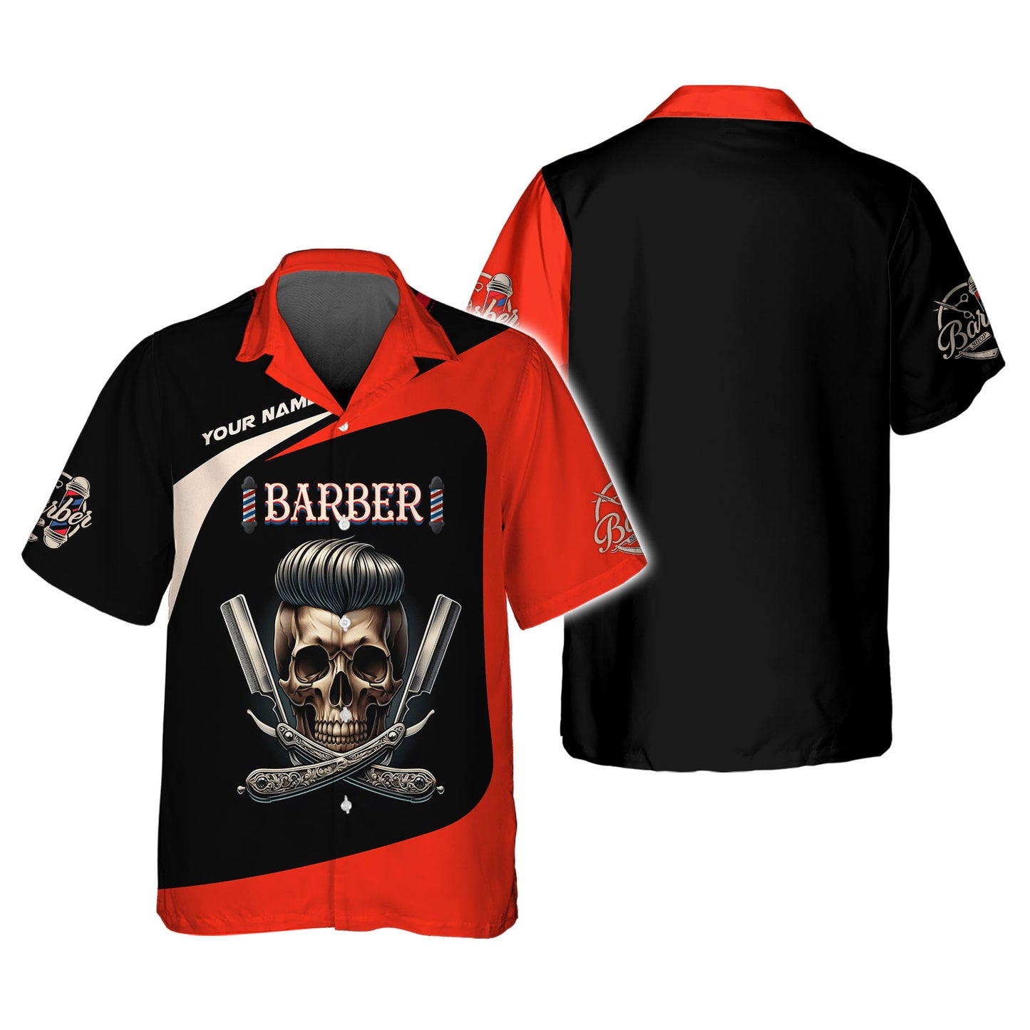 Personality Barbershop Custom T-Shirts Skull Barber 3D Shirt Gif For Barber