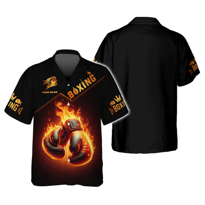 Closeup Of Boxing Gloves With Fire 3D Shirts Boxing Custom T-Shirts