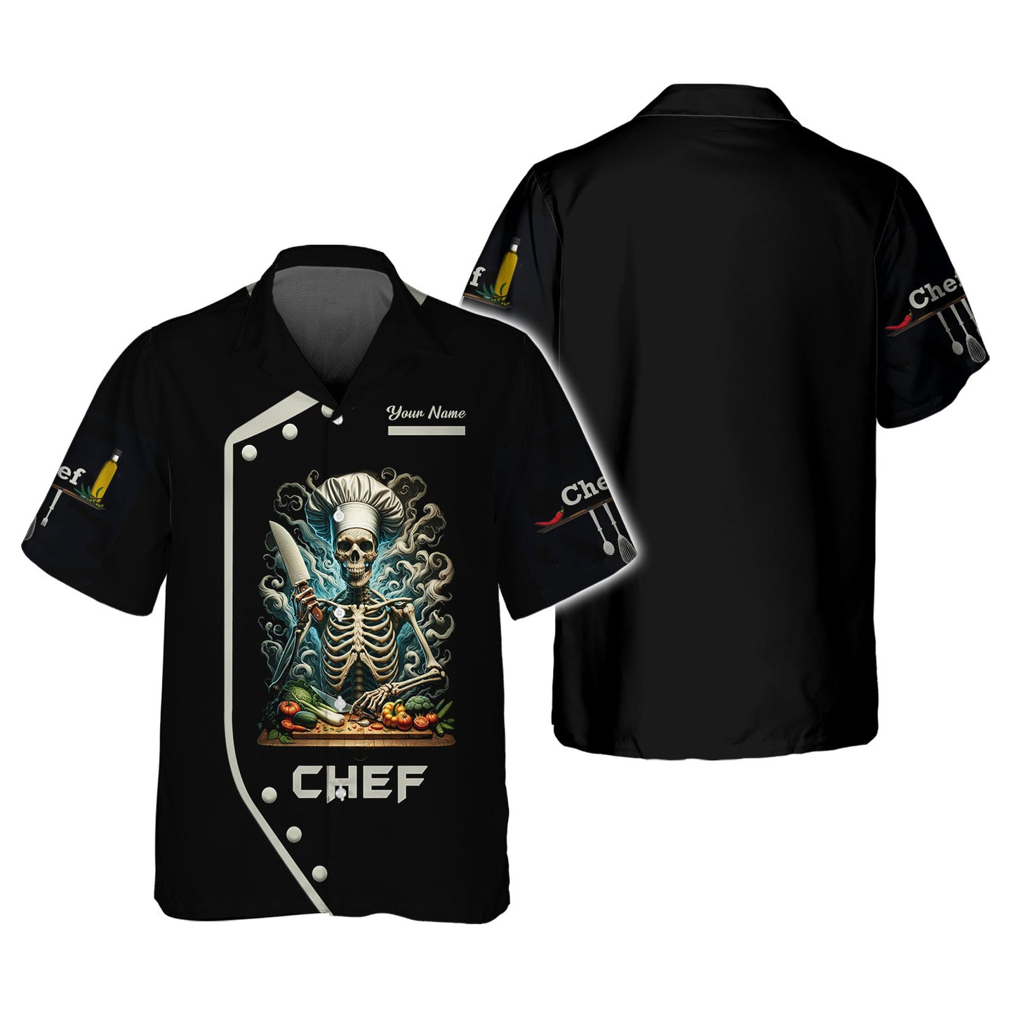 Chef Cooking Custom T-Shirts Chef Skeleton 3D Shirt