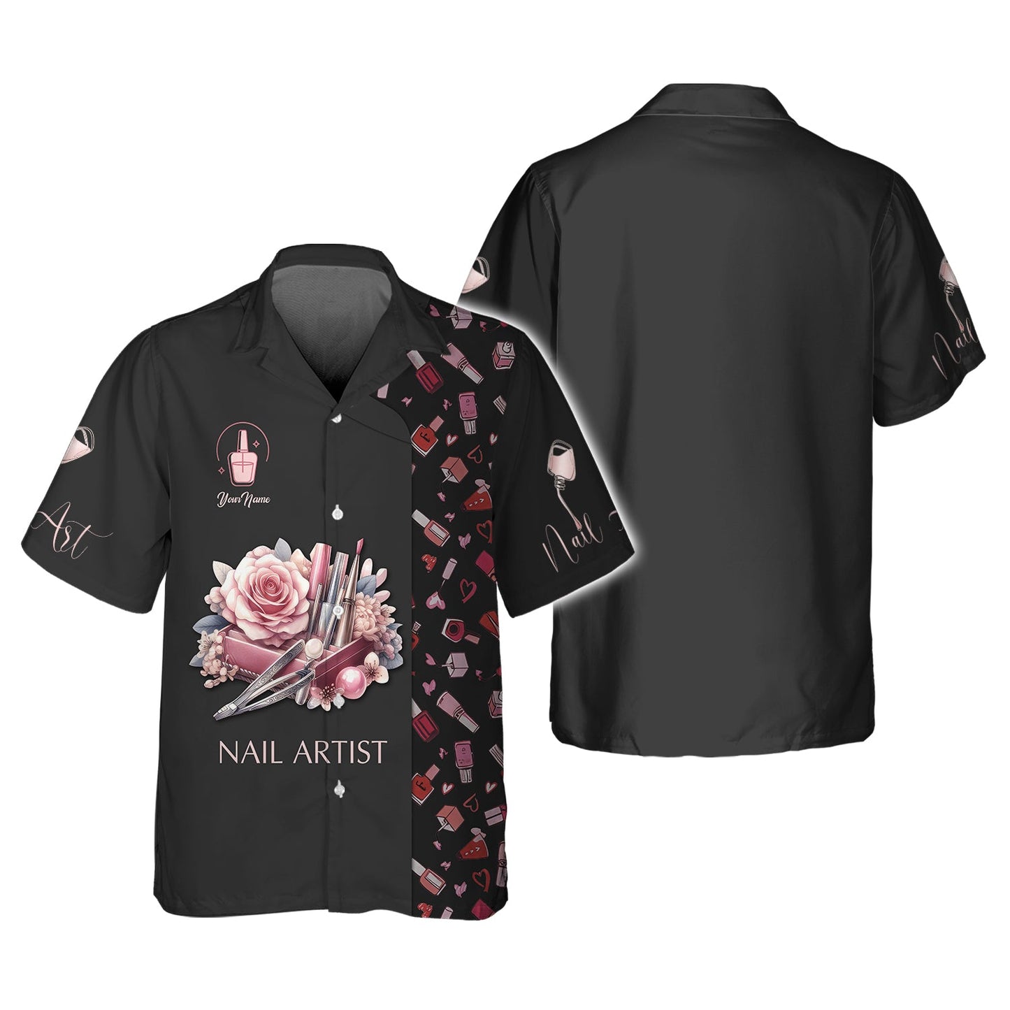 Zipper Hoodie Nail Polish With Rose Watercolor 3D Shirts Nail Artist Custom T-Shirts