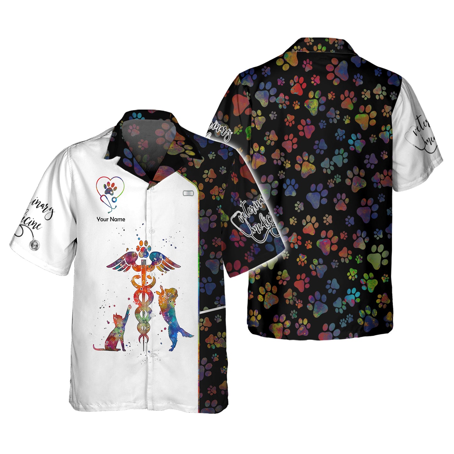 Veterinary Caduceus Art Watercolor 3D Shirts Vet Custom T-Shirts