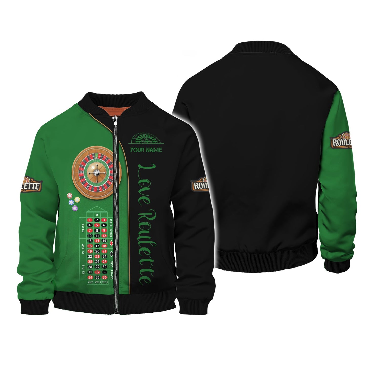 Zipper Hoodie European Roulette Table 3D Shirt Casino Custom T-Shirts