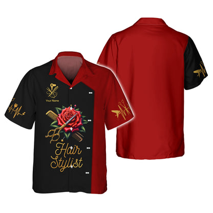 Hairstylist Custom T-Shirts Scissors And Comb Tattoo With Roses 3D Shirt