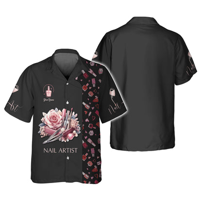 Nail Polish With Rose Watercolor 3D Shirts Nail Artist Custom T-Shirts