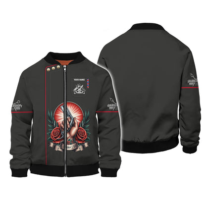 Zipper Hoodie Tattoo Shave With Rose 3D Shirt Barber Custom T-Shirts