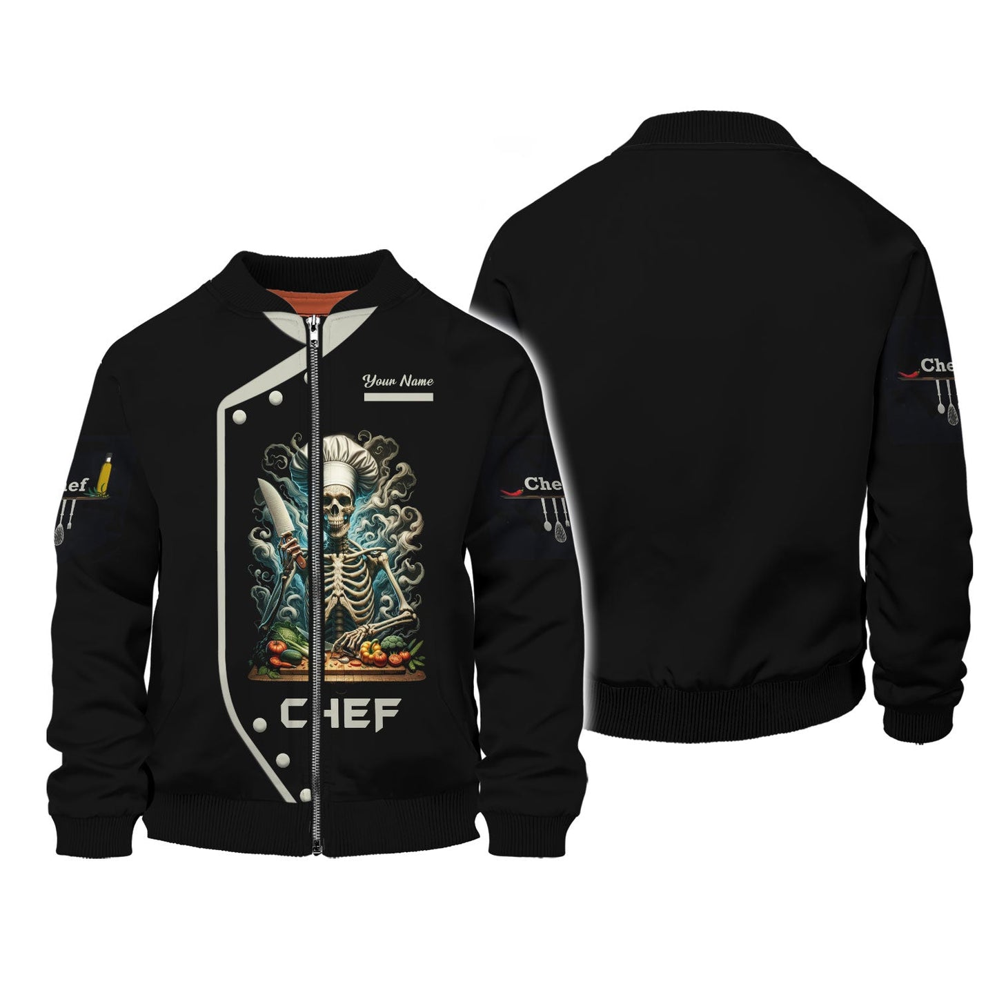 Zipper Hoodie Chef Cooking Custom T-Shirts Chef Skeleton 3D Shirt