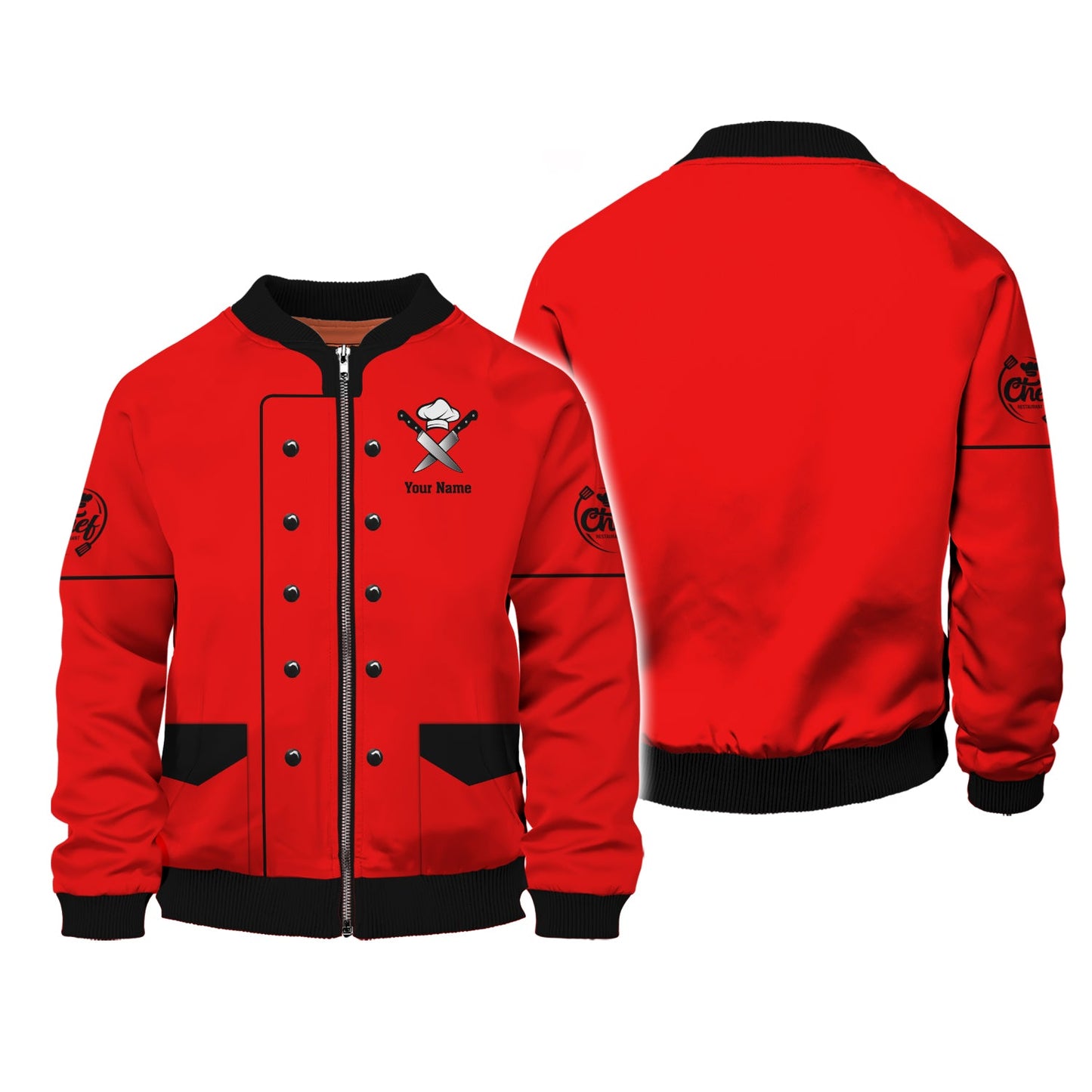 Zipper Hoodie Chef Uniform Custom T-Shirts Red Cooking Chef Custom T-Shirts