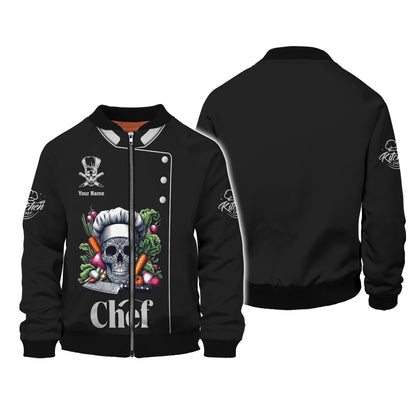 Zipper Hoodie Skull Chef Unisex Custom T-Shirts Cooking Chef 3D Shirt