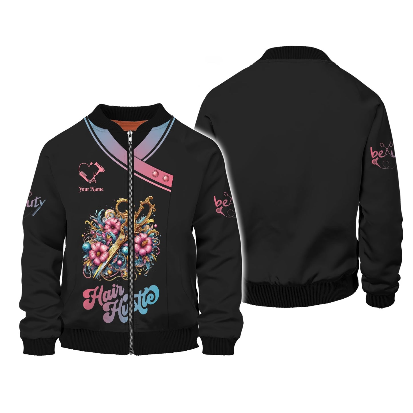 Zipper Hoodie Colorful Hairdresser Tools With Flowers 3D Shirts Hair Stylist Custom T-Shirts