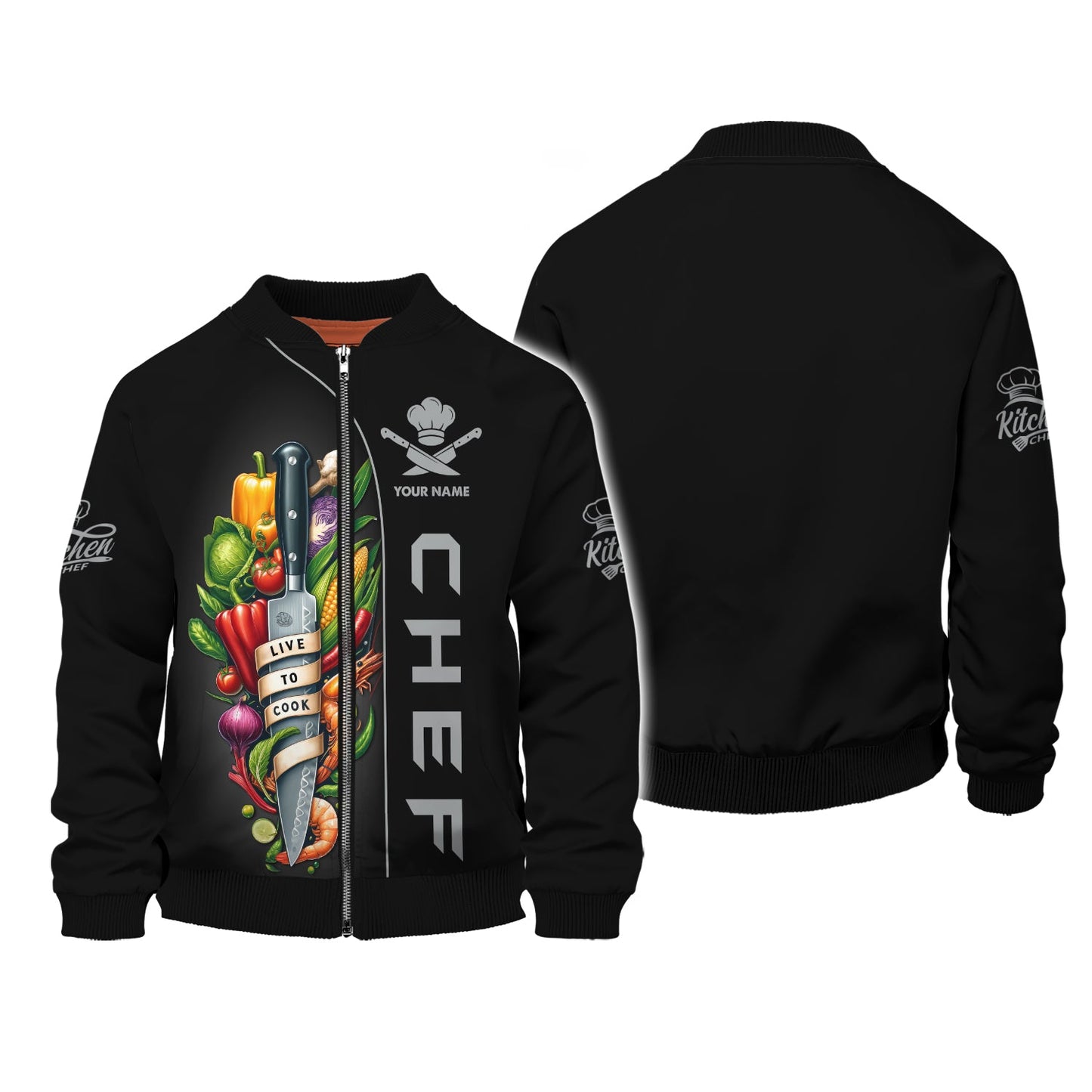 Zipper Hoodie Chef Knife And Vegetables 3D Shirt Knives Cooking Chef Custom T-Shirts