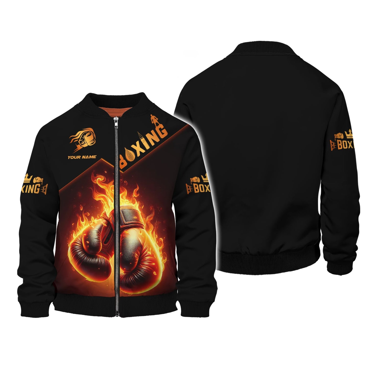 Zipper Hoodie Closeup Of Boxing Gloves With Fire 3D Shirts Boxing Custom T-Shirts