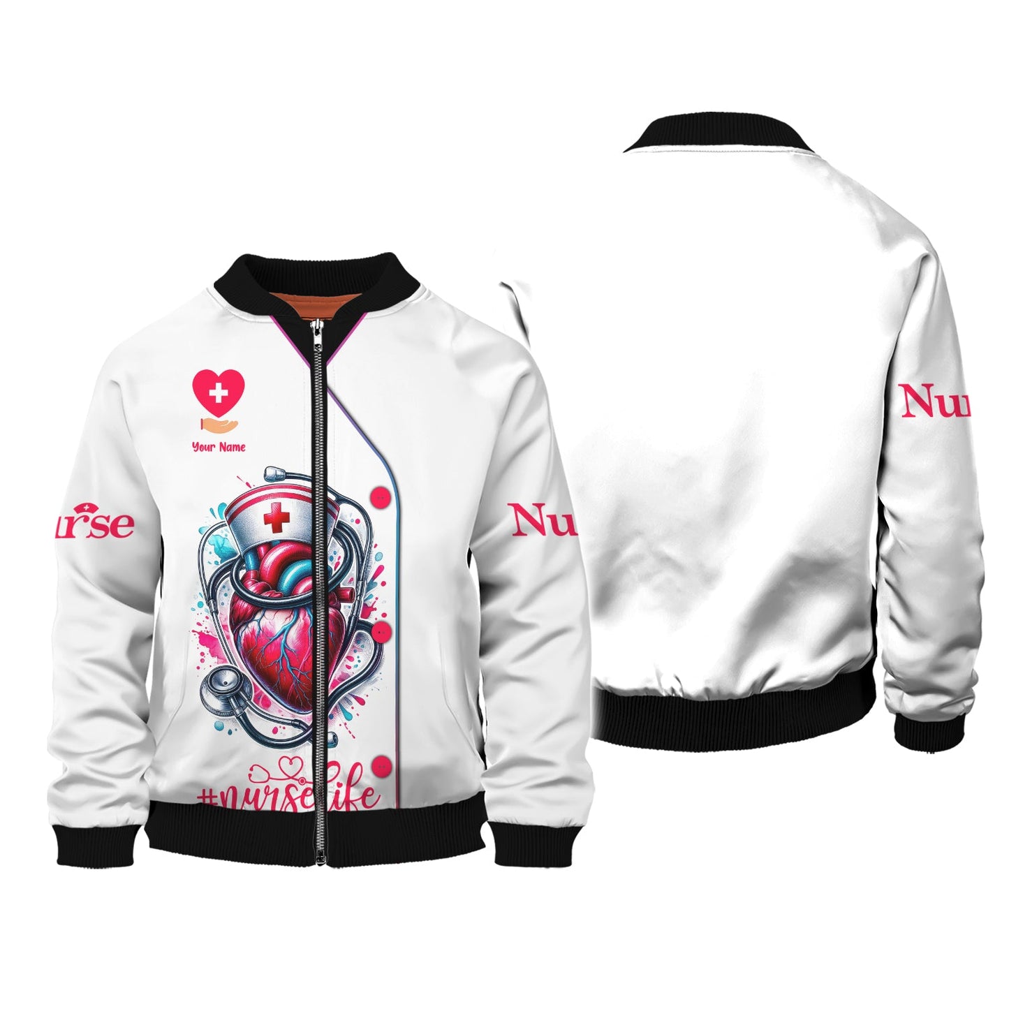 Zipper Hoodie Nurse Life Custom T-Shirts Heart And Stethoscope 3D Shirt