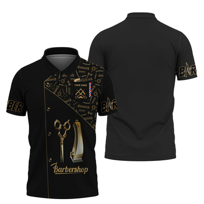 Golden Barber Tool Symbol 3D Shirt Barbershop Custom T-Shirts