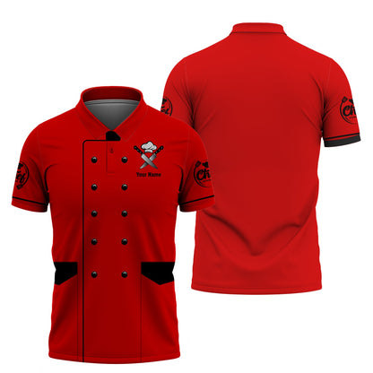 Zipper Hoodie Chef Uniform Custom T-Shirts Red Cooking Chef Custom T-Shirts