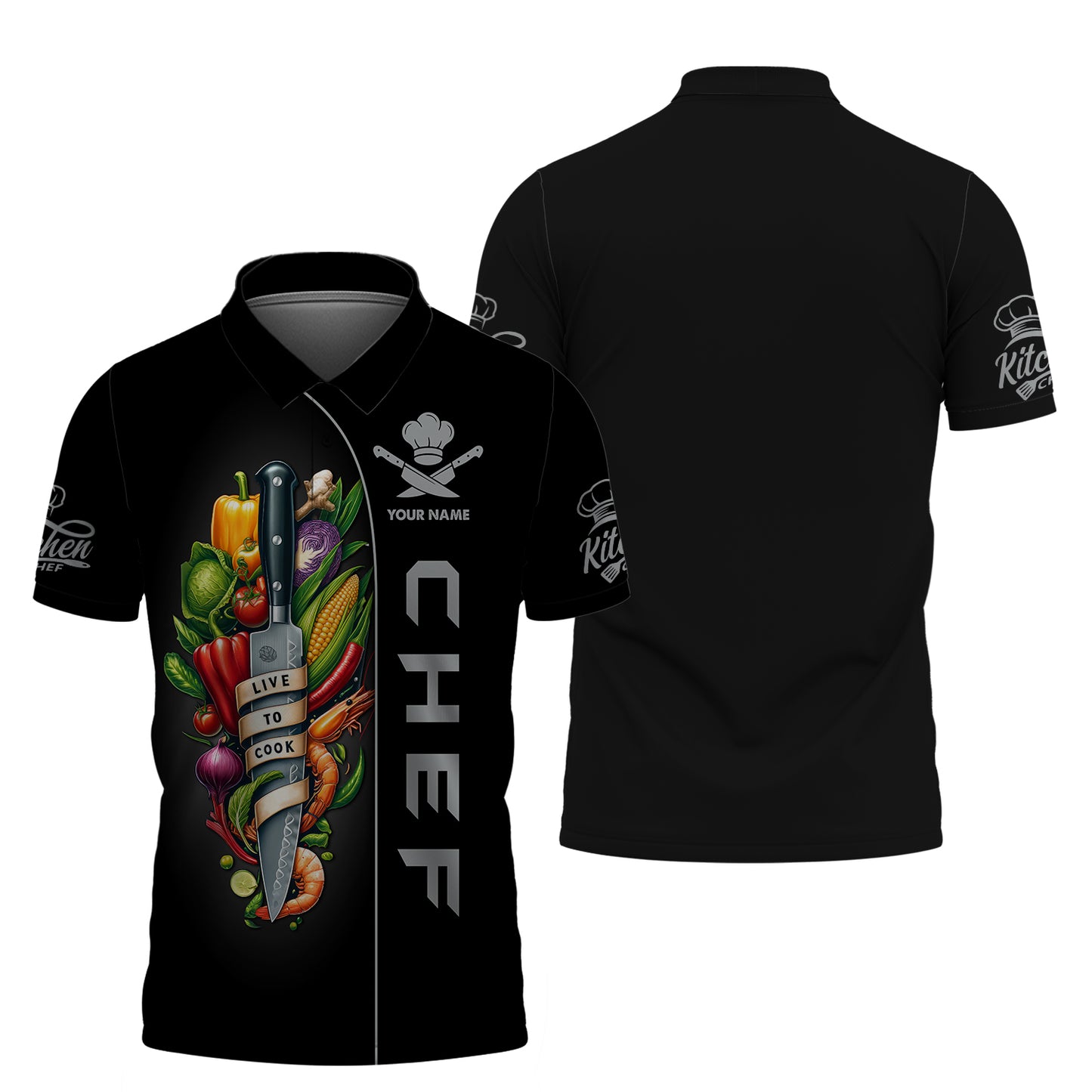 Chef Knife And Vegetables 3D Shirt Knives Cooking Chef Custom T-Shirts