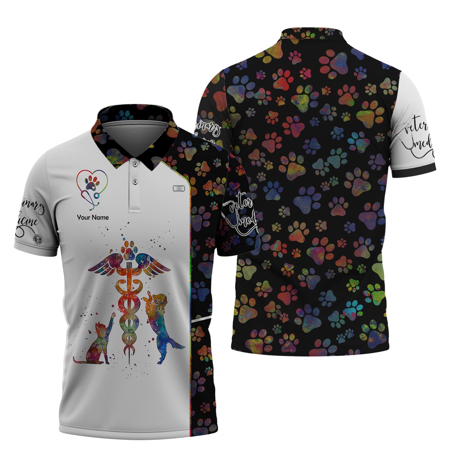 Veterinary Caduceus Art Watercolor 3D Shirts Vet Custom T-Shirts