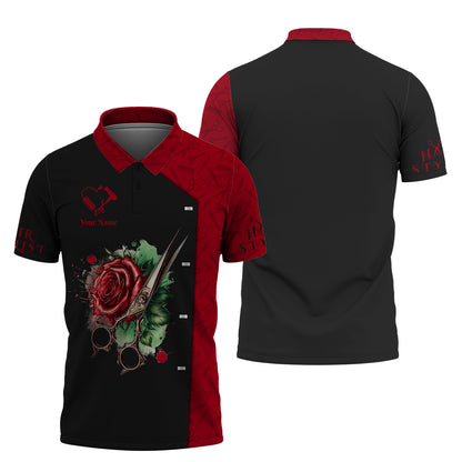 Scissors And Rose Tattoo 3D Shirts Hair Stylist Custom T-Shirts