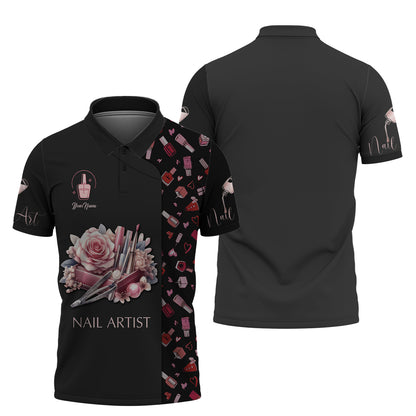 Nail Polish With Rose Watercolor 3D Shirts Nail Artist Custom T-Shirts