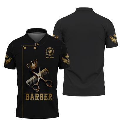 Golden Scissors And Comb With Crown 3D Shirt Barber Custom T-Shirts