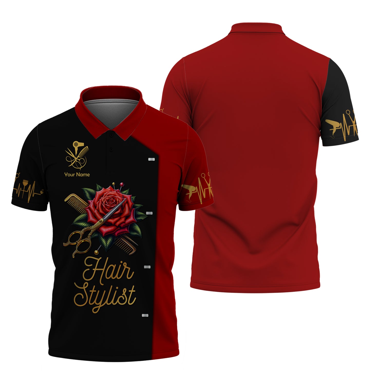 Hairstylist Custom T-Shirts Scissors And Comb Tattoo With Roses 3D Shirt