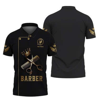 Zipper Hoodie Golden Scissors And Comb With Crown 3D Shirt Barber Custom T-Shirts