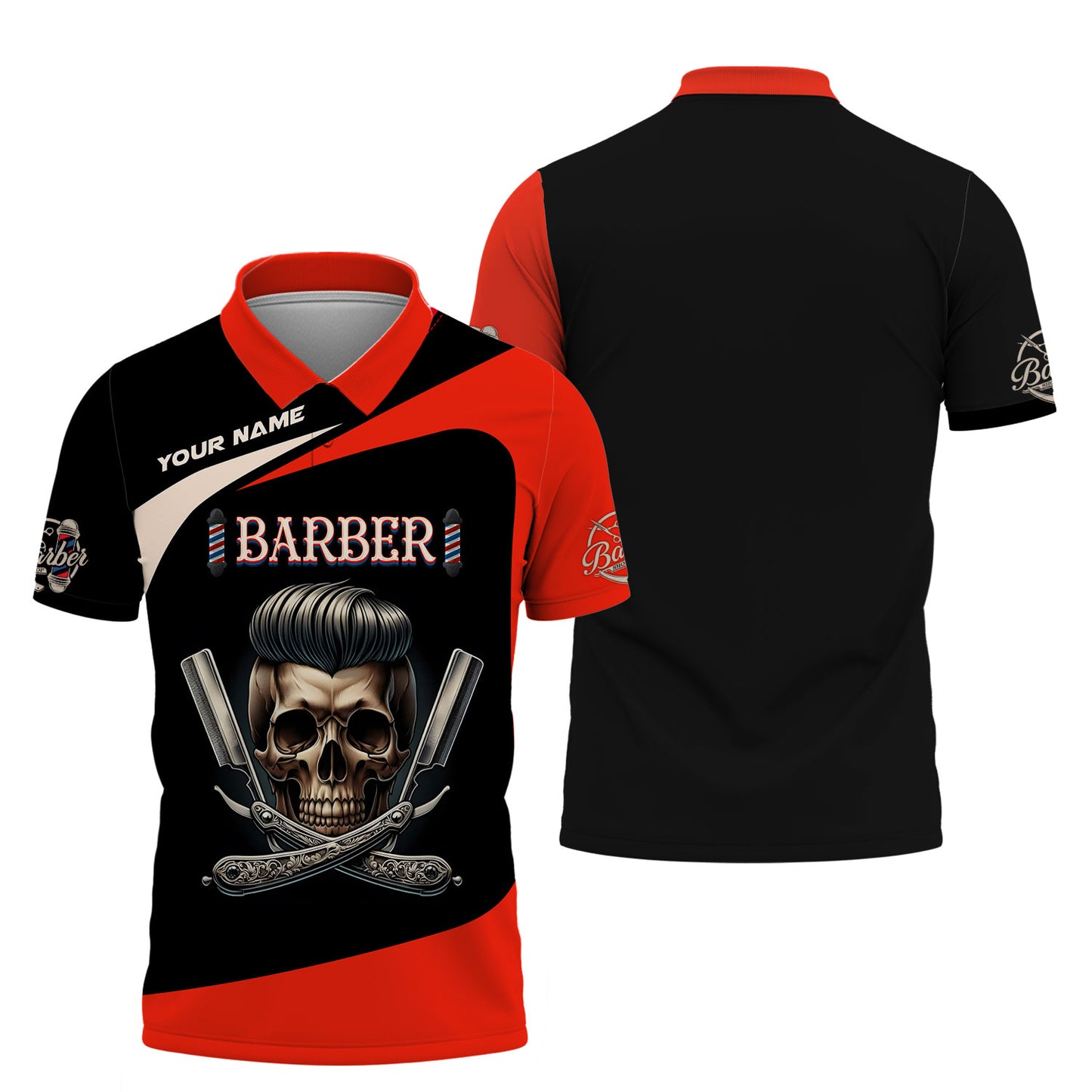 Zipper Hoodie Personality Barbershop Custom T-Shirts Skull Barber 3D Shirt Gif For Barber