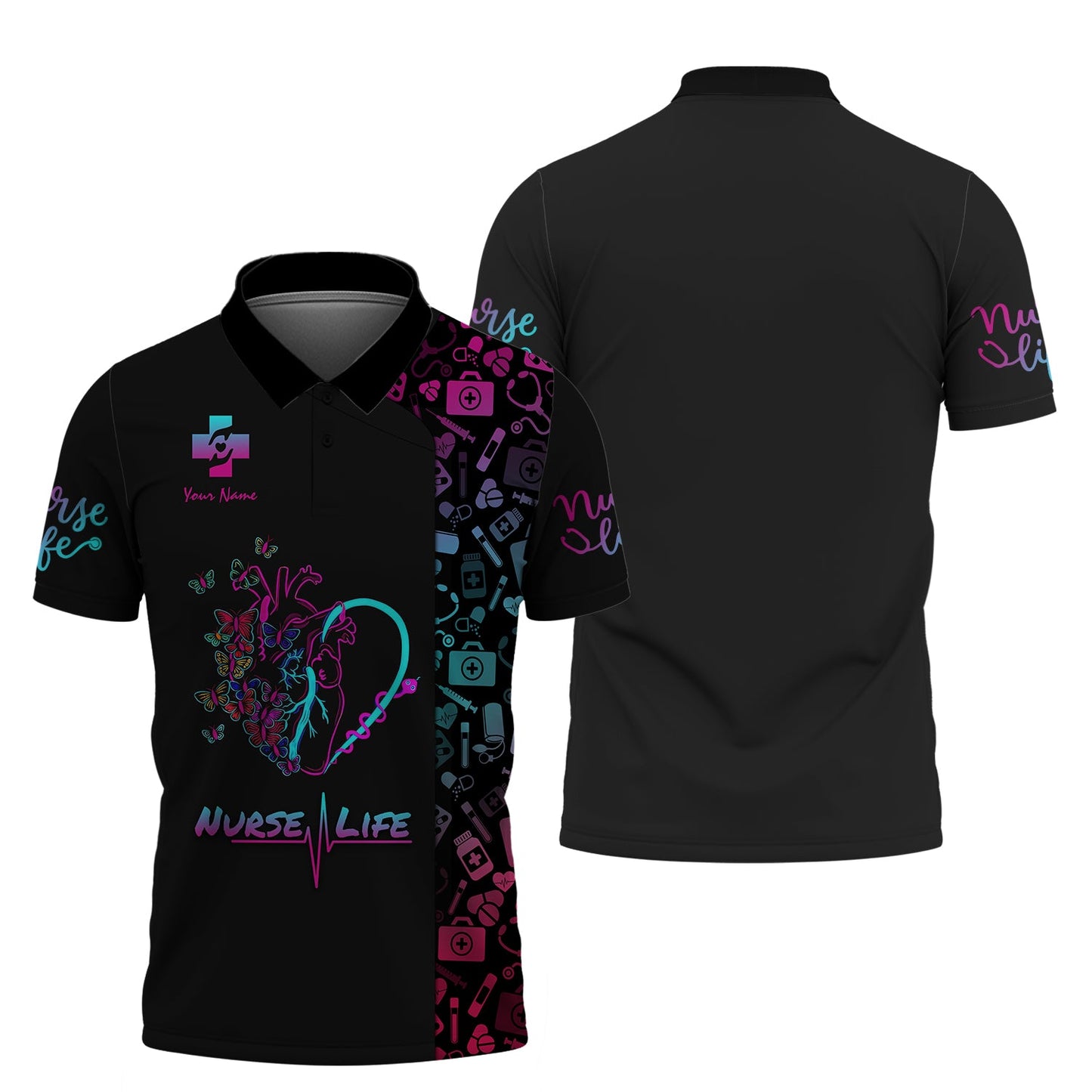 Zipper Hoodie Neon Nurse Heart 3D Shirt Nurse Life Custom T-Shirts