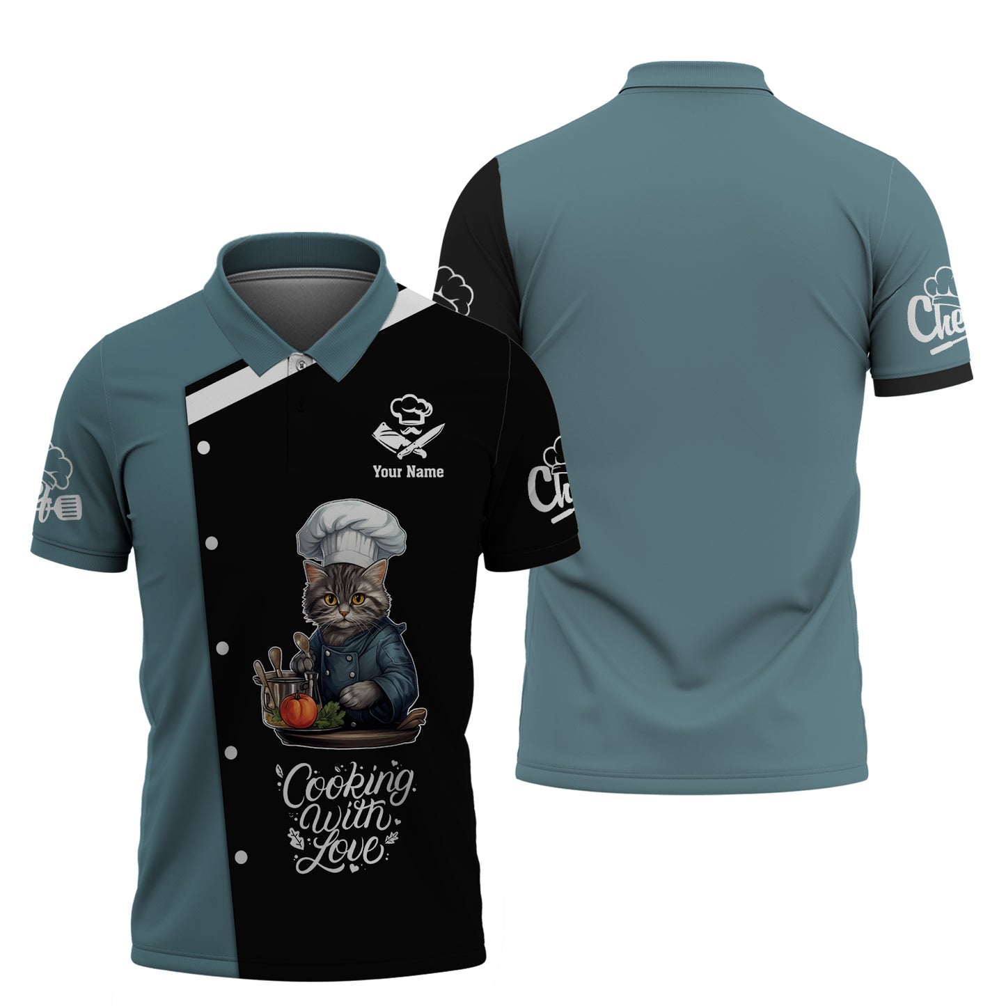 Cat Wearing Chef Hat Cooking 3D Shirts Gif For Chef, Kitchen Custom T-Shirts