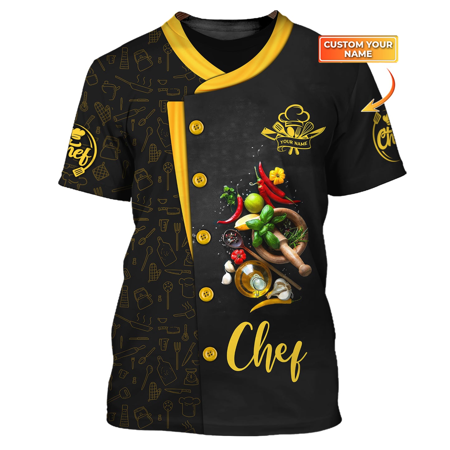 Mortar And Pestle With Pepper And Spices 3D Shirt Cooking Chef Custom T-Shirts