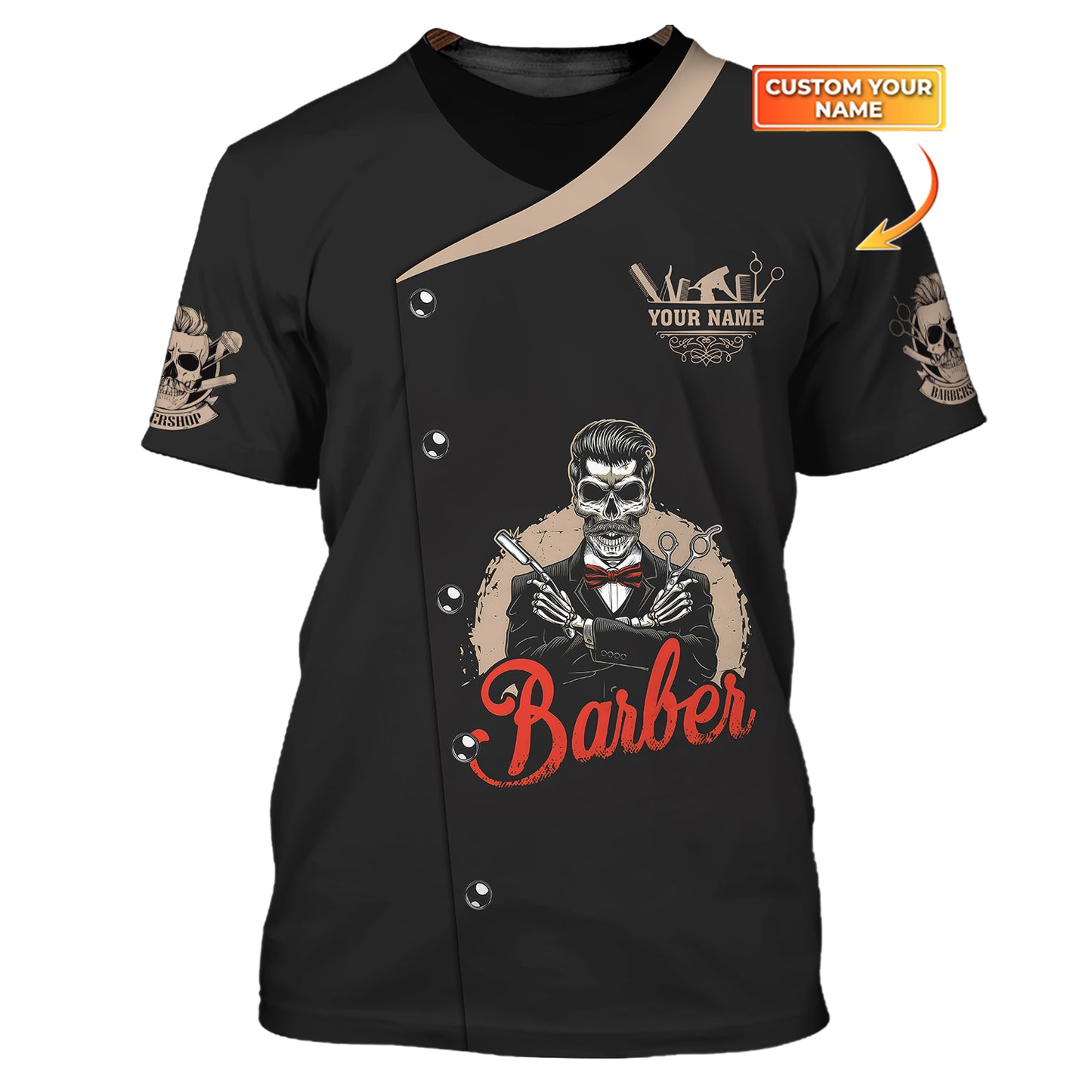 Vintage Bearded Barber Skull 3D Shirt Barbershop Custom T-Shirts