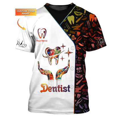 Tooth Art Dental Colorful 3D Shirt Dentistry Custom T-Shirts Gif For Dentist