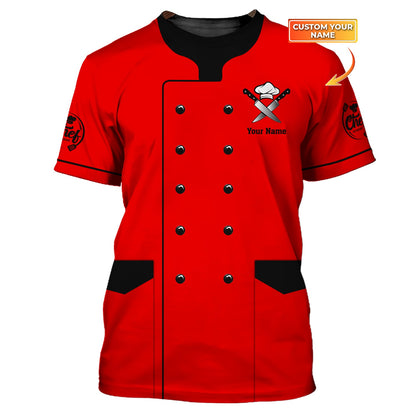 Zipper Hoodie Chef Uniform Custom T-Shirts Red Cooking Chef Custom T-Shirts