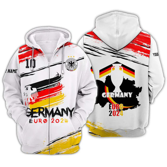 Zipper Hoodie Unisex Shirt - Custom Name Shirt, Germany National Team Euro 2024 Shirt