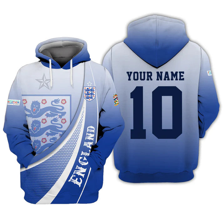 Zipper Hoodie Unisex Shirt - Custom Name And Number, England Euro 2024 Shirt